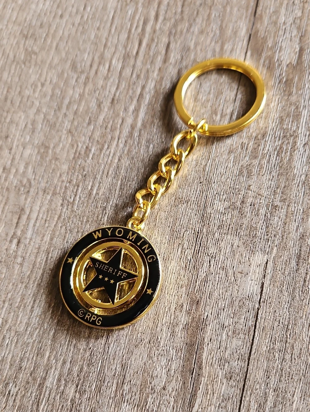 New Wyoming Sheriff Star Gold Souvenir Keychain